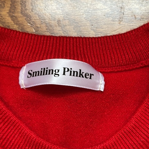 SMILING PINKER Sweater Red Button Down Cardigan Pearl Like Buttons Small - Picture 4 of 8